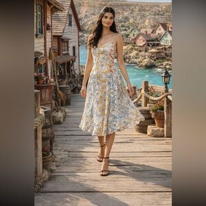 Farm Rio x Anthropologie Basque-Waist Midi Dress size S.